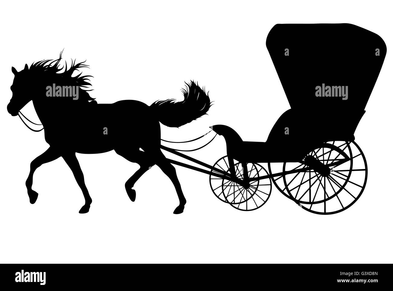 Silhouette nera di un cavallo con carrello Illustrazione Vettoriale