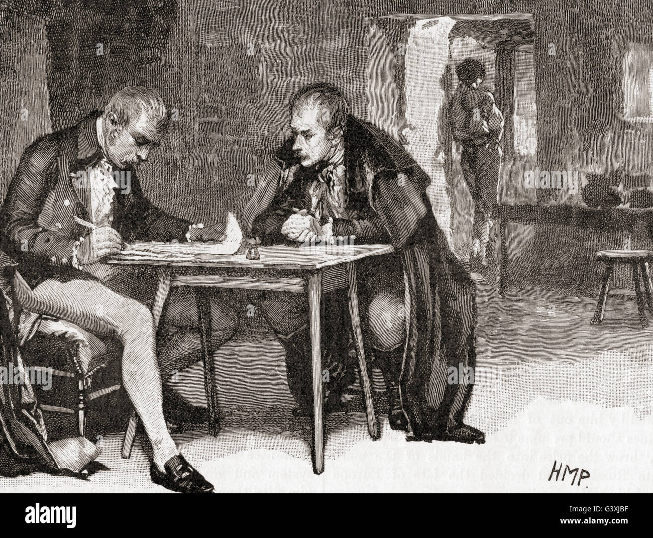 Gli agenti della Gran Bretagna e della Svezia firma accordi segreti in un trattato contro Napoleone nel 1812. Foto Stock