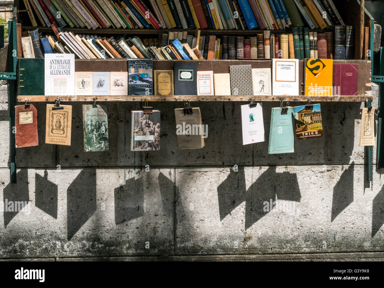 Libri usati e vintage in vendita lungo la riva sinistra di Parigi Foto Stock