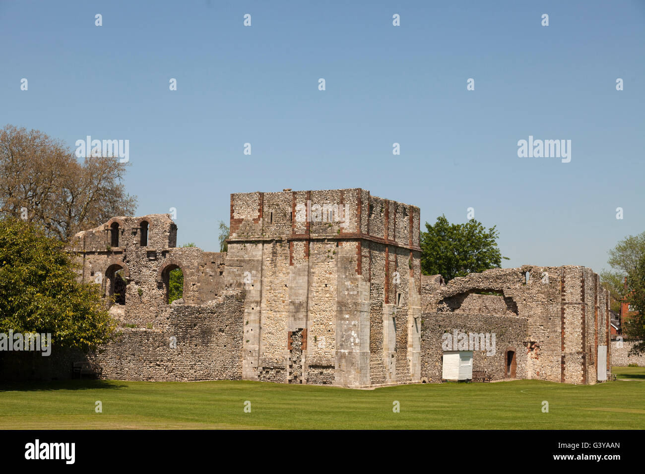 Wolvesey Castle rovina del medievale Palazzo del Vescovo, Winchester, Hampshire, Inghilterra, Regno Unito, Europa Foto Stock
