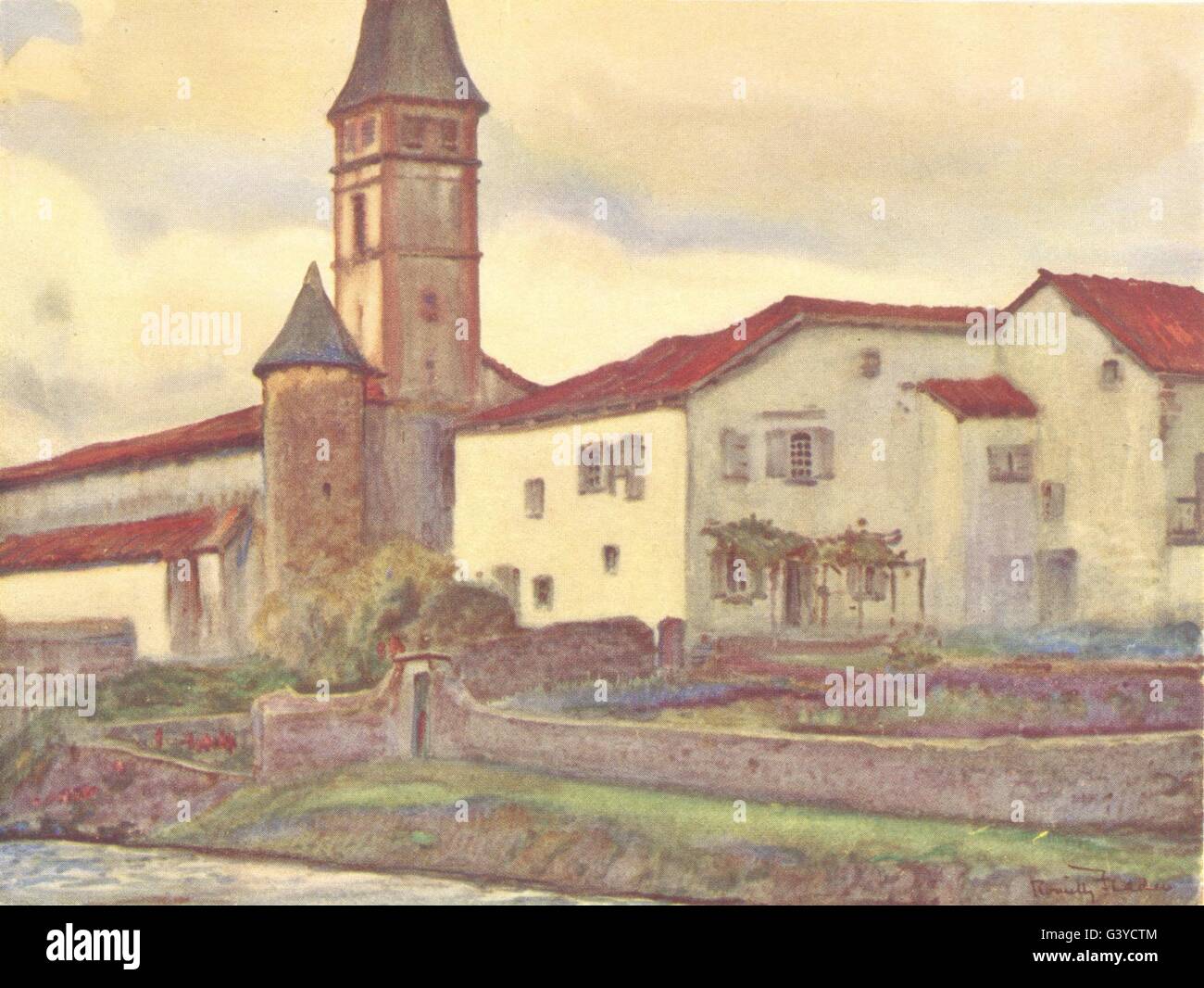 PYRÉNÉES-ATLANTIQUES: paese basco: Chiesa di St Etienne de Baigorry, 1921 Foto Stock