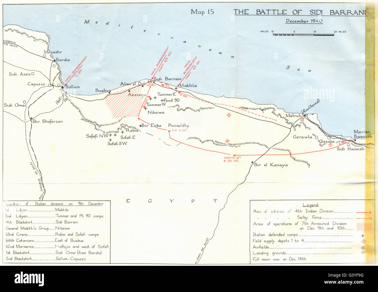 SIDI BARRANI:prima offensiva britannica deserto occidentale-I:battaglia di Dec 1940, 1954 Mappa Foto Stock
