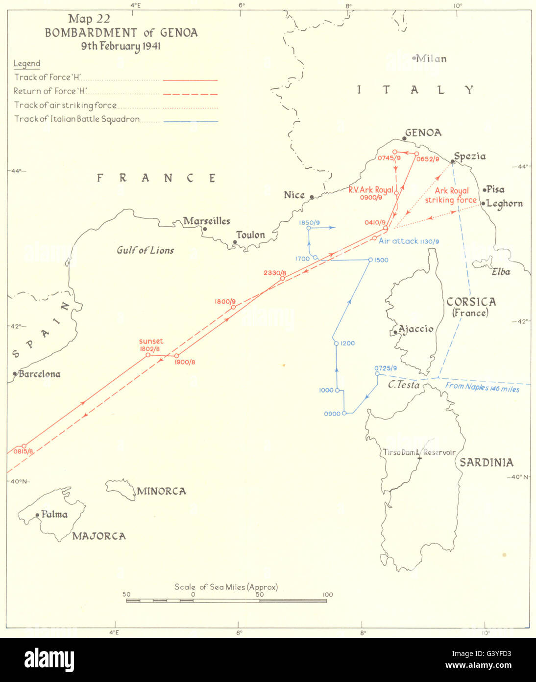 Genova:prima offensiva britannica deserto occidentale-II:sgusciatura di 9 Feb 1941, 1954 Mappa Foto Stock