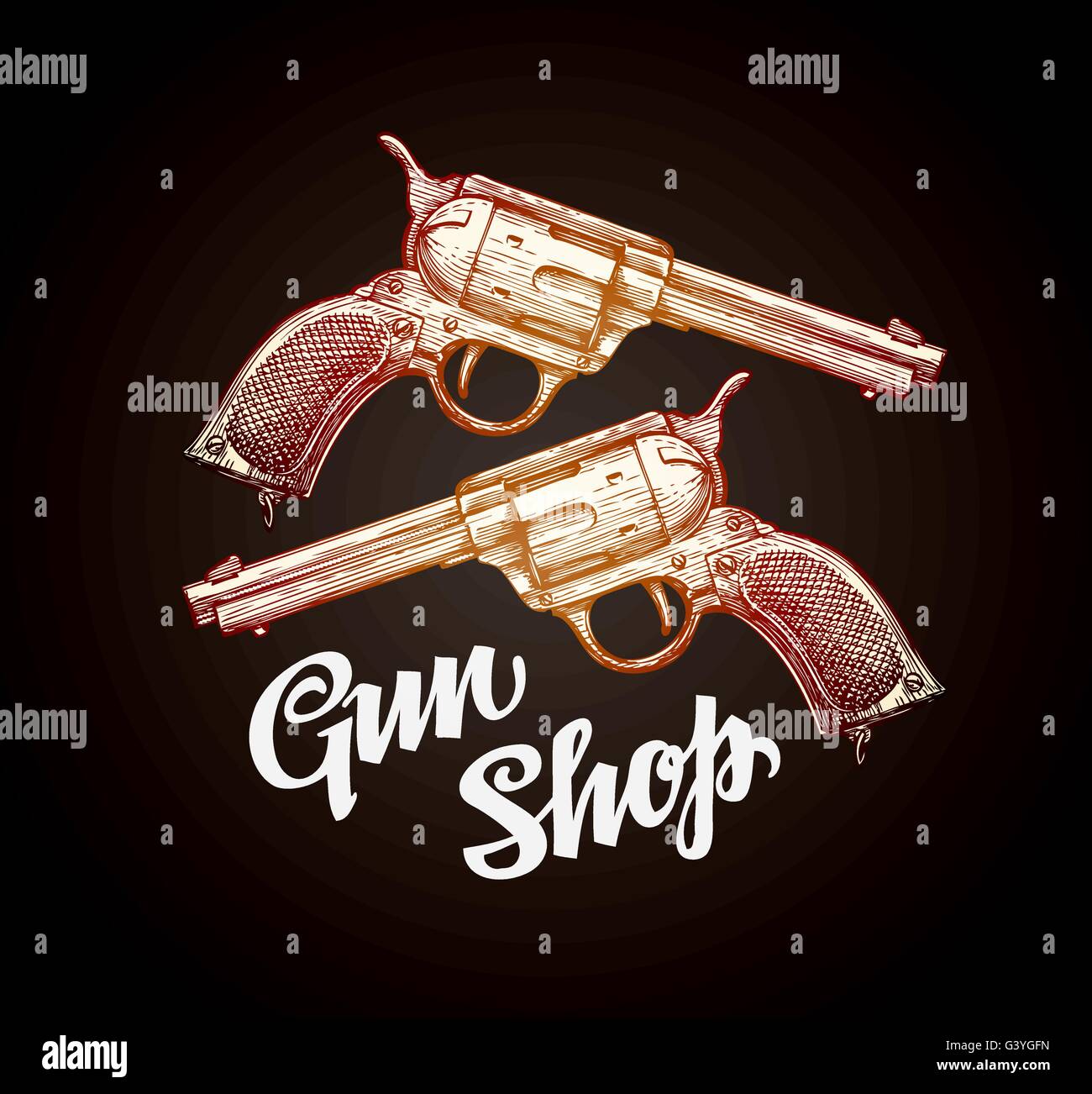 Vecchio revolver pistola. Pistola da cowboy illustrazione vettoriale Illustrazione Vettoriale