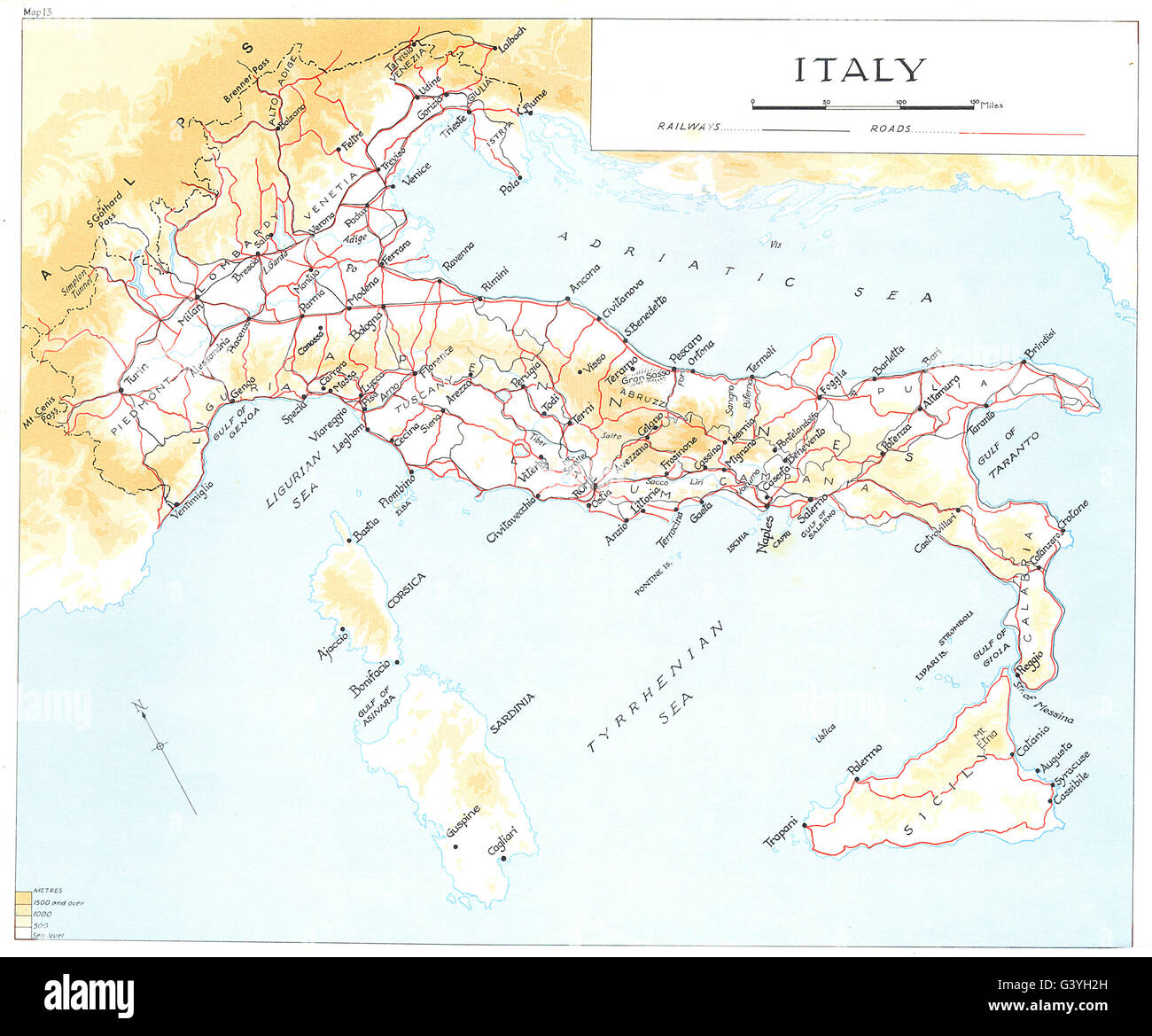 Italia: la rottura dell'Asse Roma-Berlino: Italia, 1973 Vintage map Foto Stock