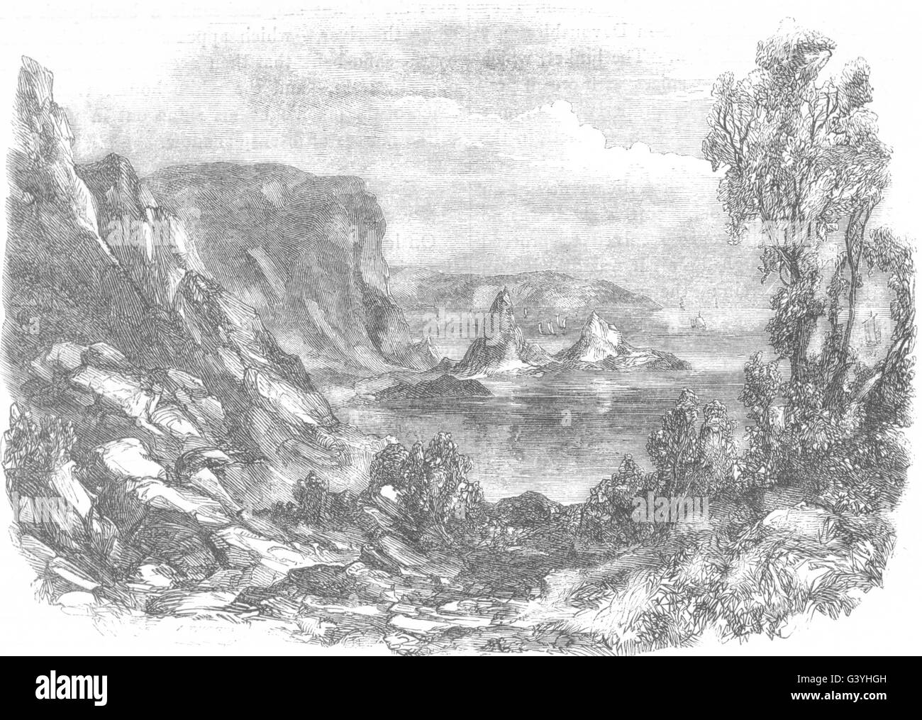 DEVON: Anstis Cove, antica stampa 1850 Foto Stock