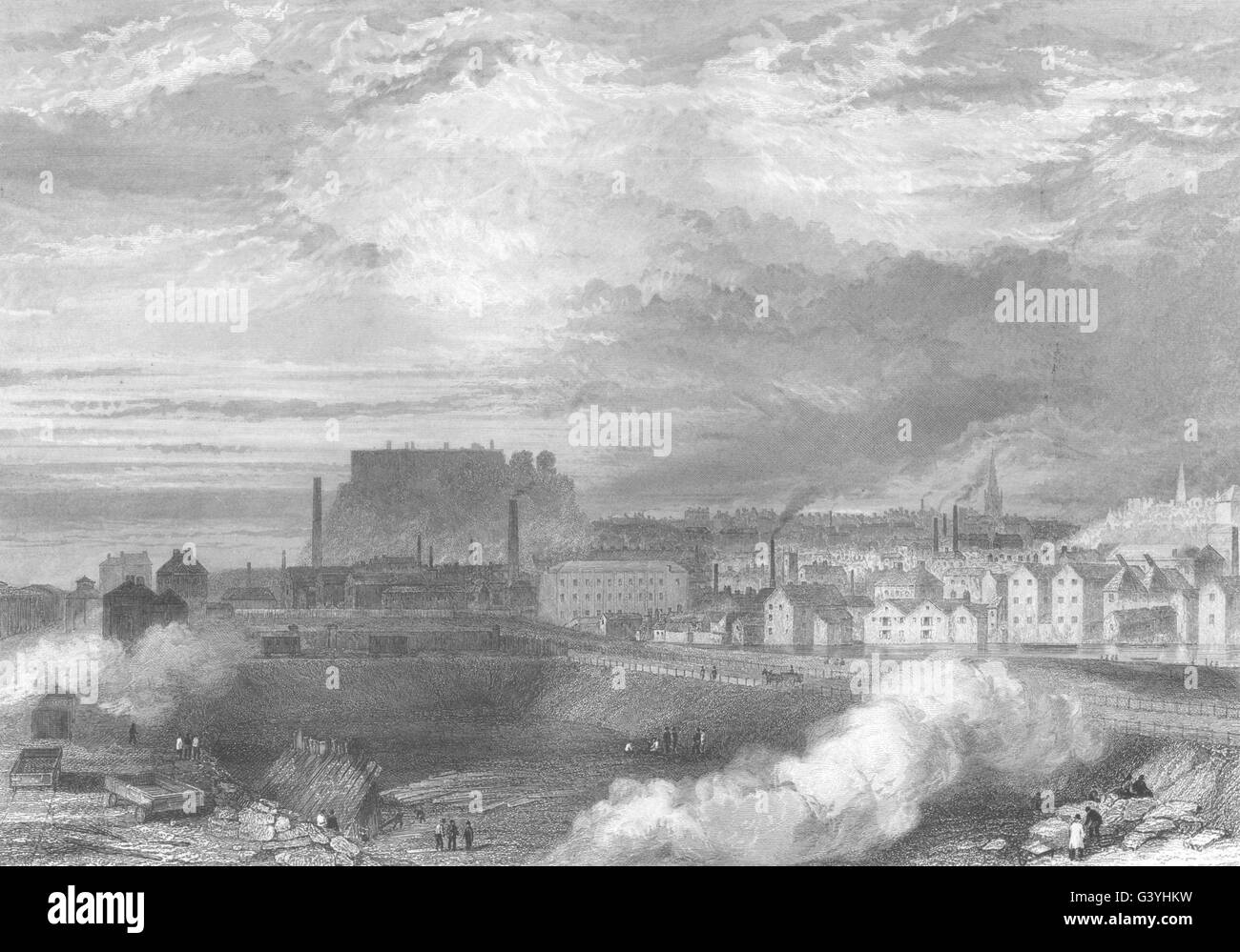 NOTTINGHAMSHIRE: Nottingham, antica stampa 1850 Foto Stock