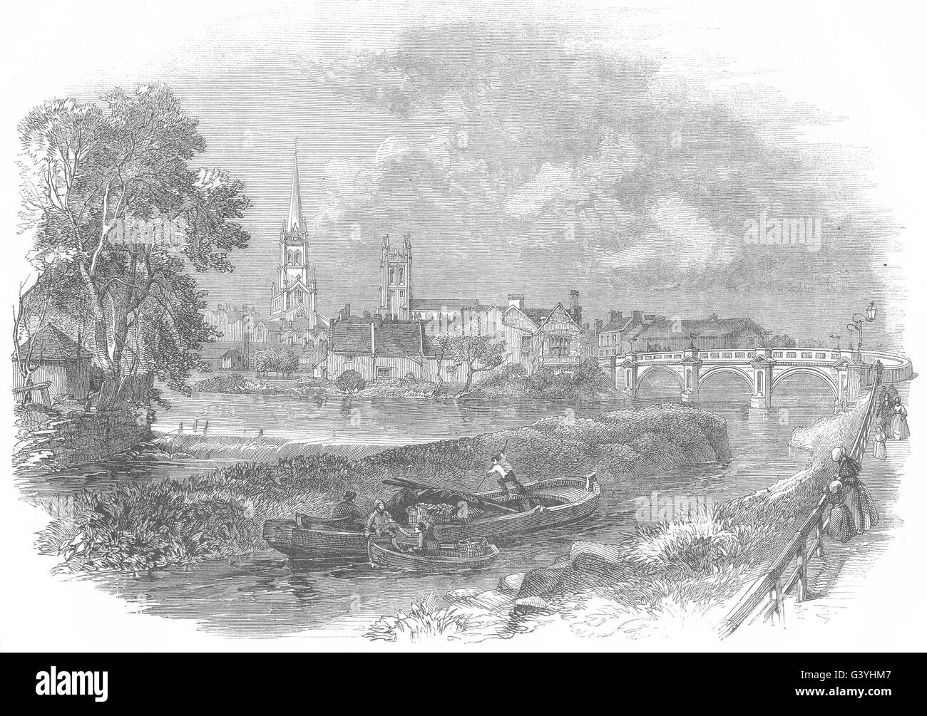 NOTTINGHAMSHIRE: Derby, dal sud-est, antica stampa 1850 Foto Stock