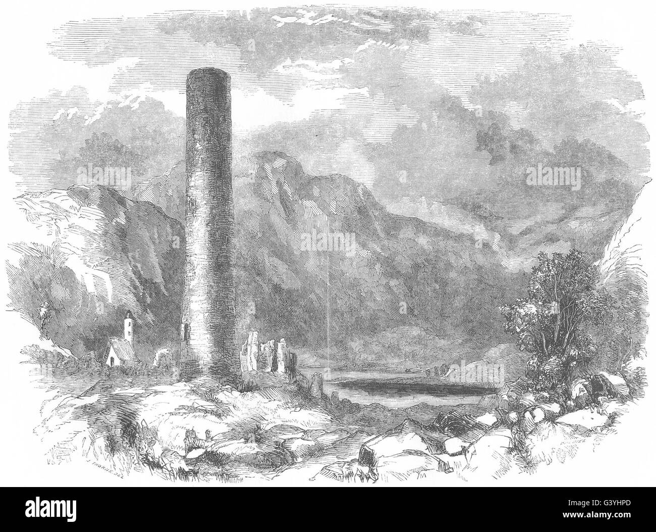 Irlanda: Glendalough, antica stampa 1850 Foto Stock