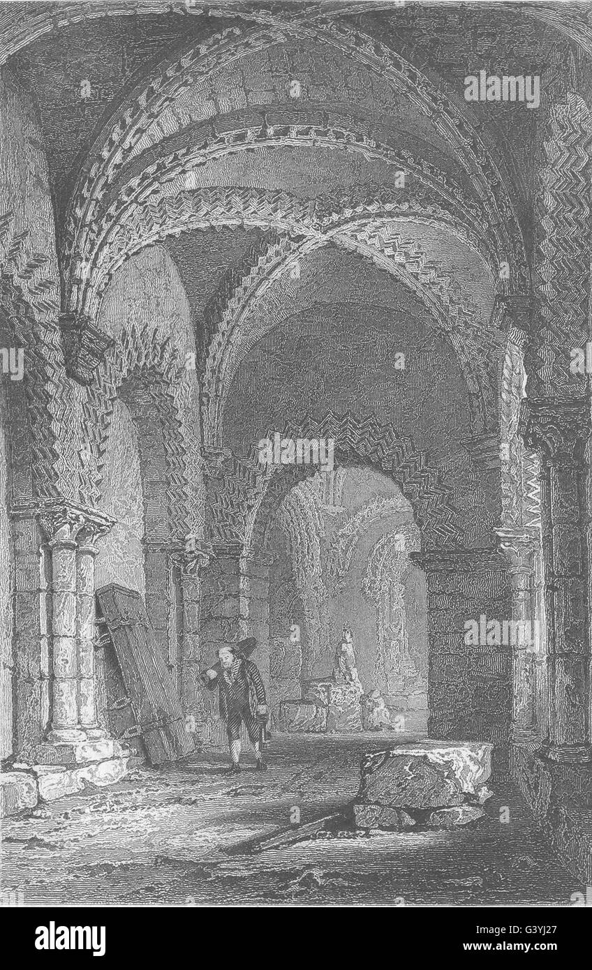 NORTHUMBERLAND: Interno della Cappella del Castello, Newcastle (Allom) , Stampa 1832 Foto Stock