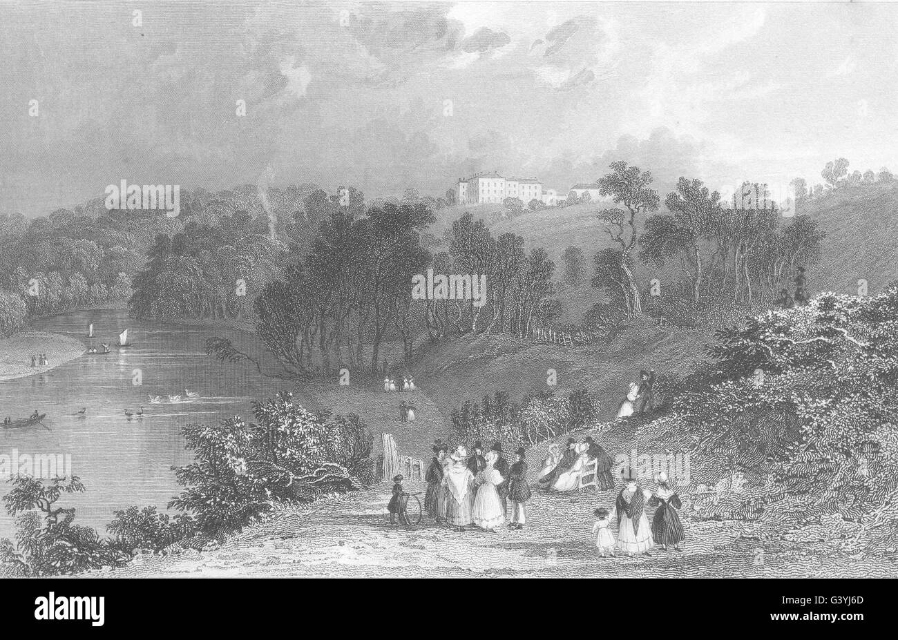 DURHAM: Dinsdale Spa, Durham (Allom) , antica stampa 1832 Foto Stock