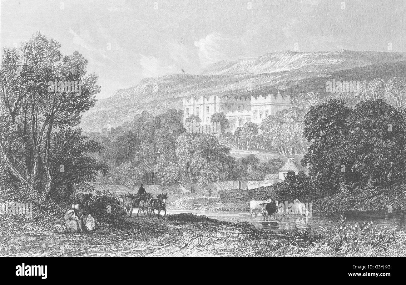 DURHAM: Stanhope Castello, Durham (Allom) , antica stampa 1832 Foto Stock