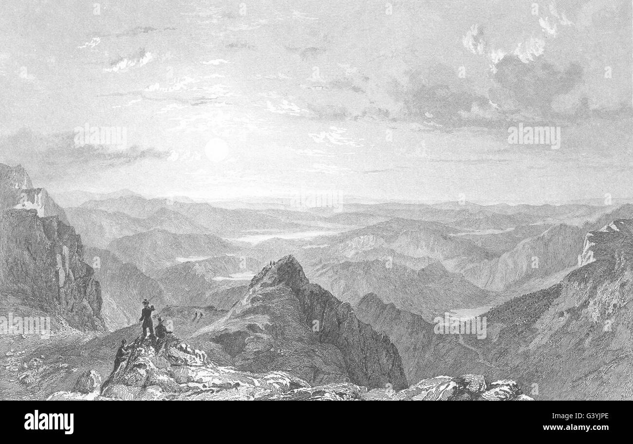 CUMBRIA: vista dal Langdale Pikes, guardando verso sud-est, Westmorland (Allom) 1832 Foto Stock
