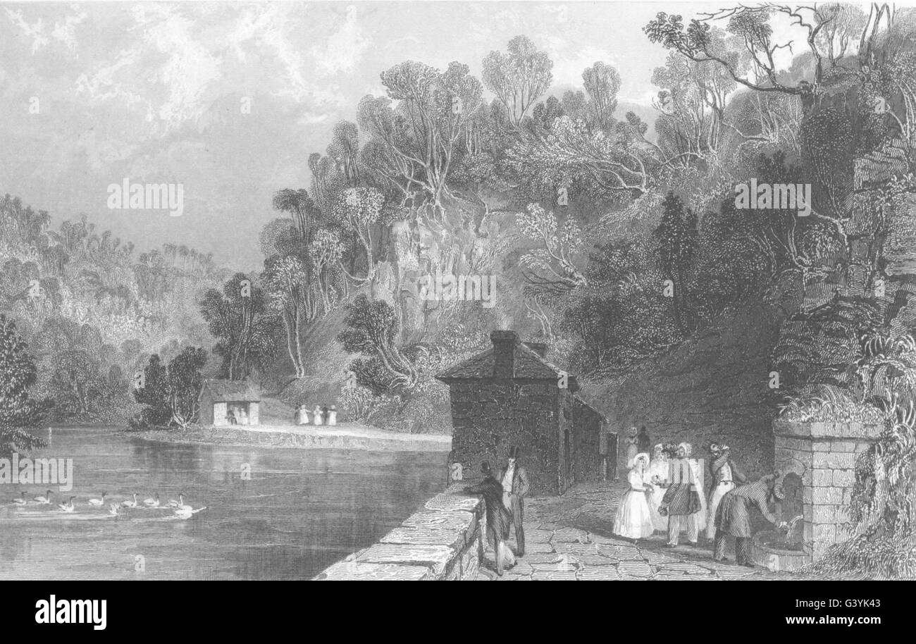 CUMBRIA: Gilsland Spa, Cumberland (Allom) , antica stampa 1832 Foto Stock