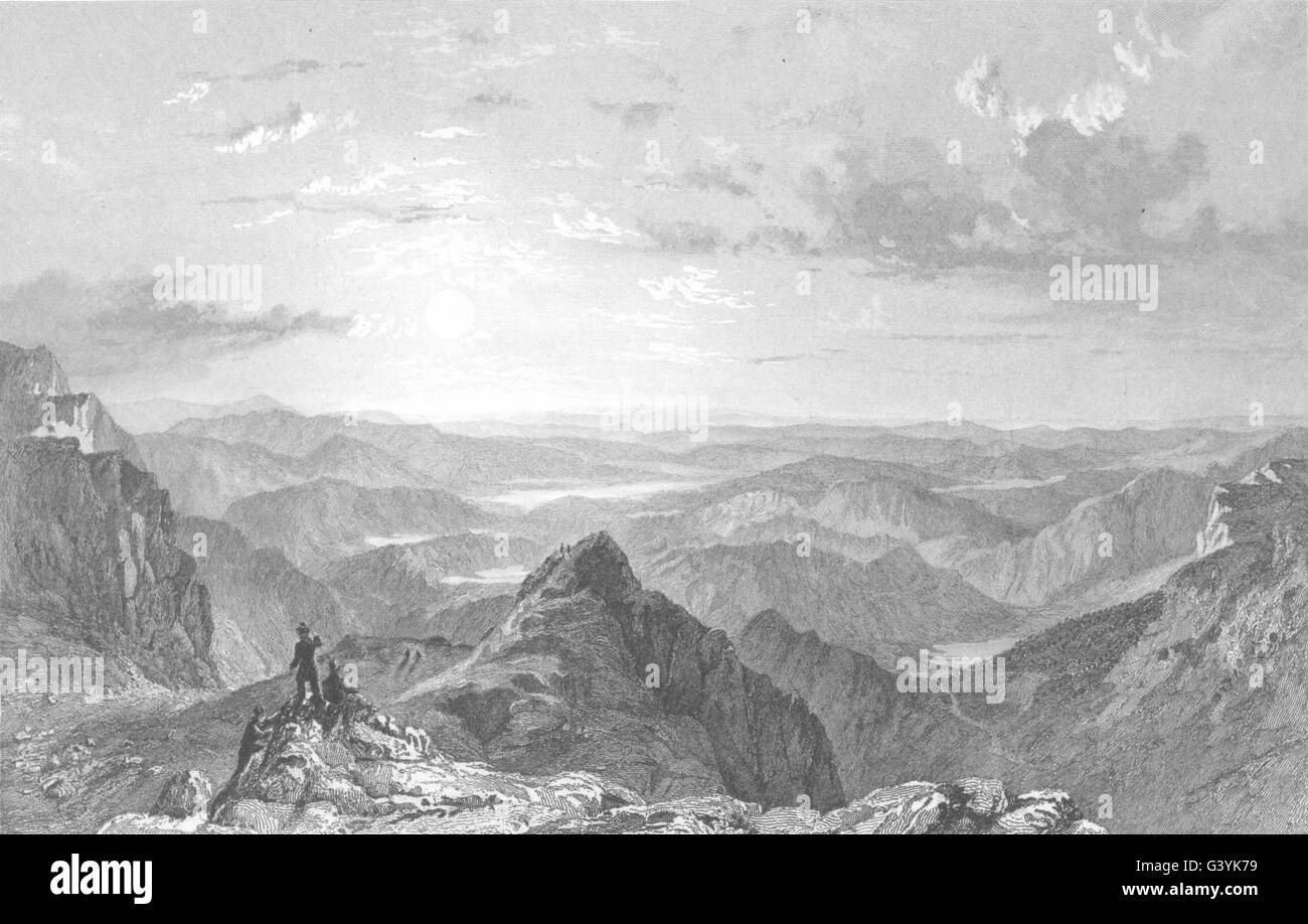 CUMBRIA: vista dal Langdale Pikes, guardando a sud-est, Westmorland (Allom) 1832 Foto Stock