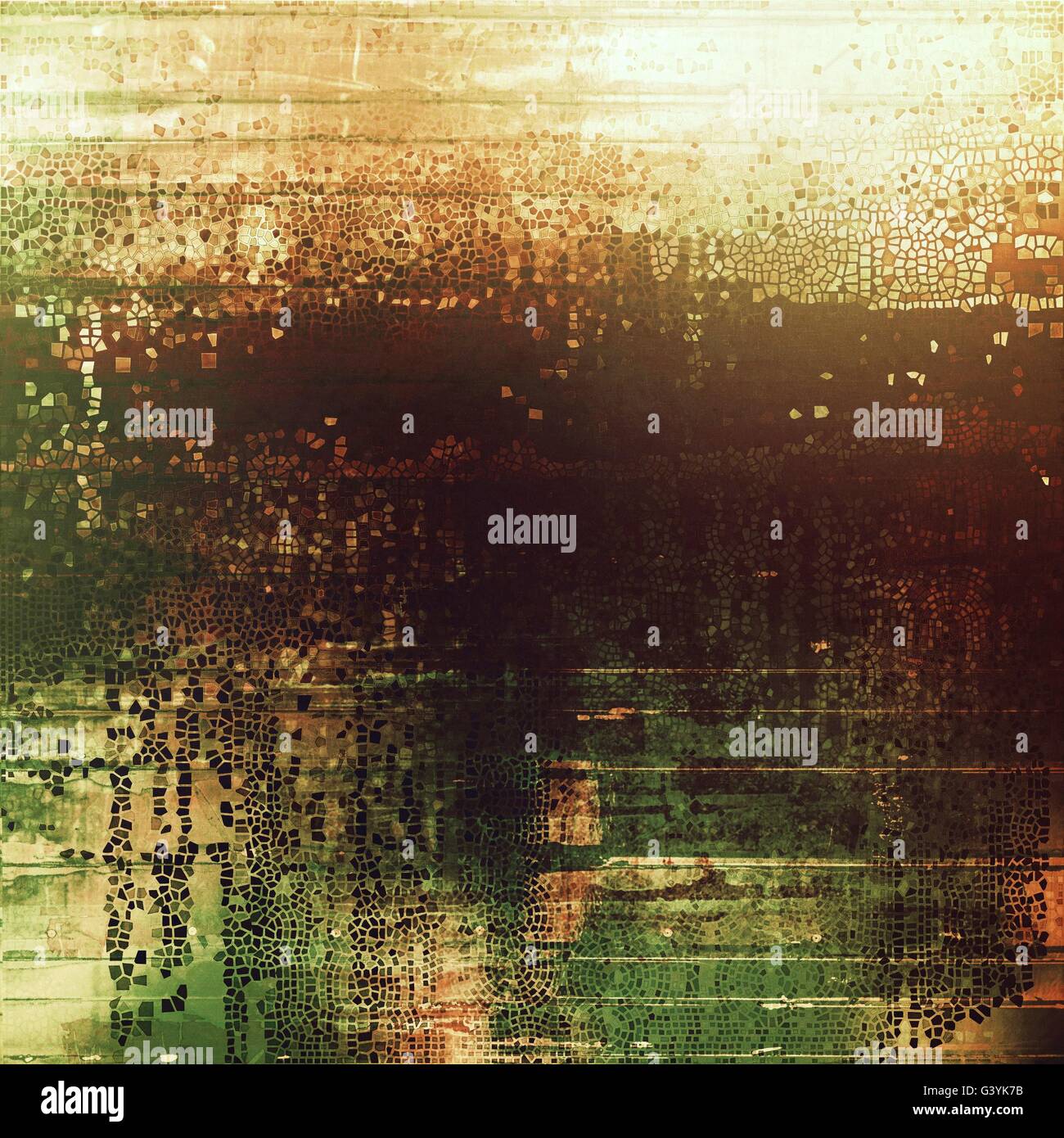 Addolorato texture con ragged grunge overlay. Sfondo rugoso o uno sfondo con diverse configurazioni di colore: giallo (beige); marrone; verde; rosso (arancione); bianco Foto Stock