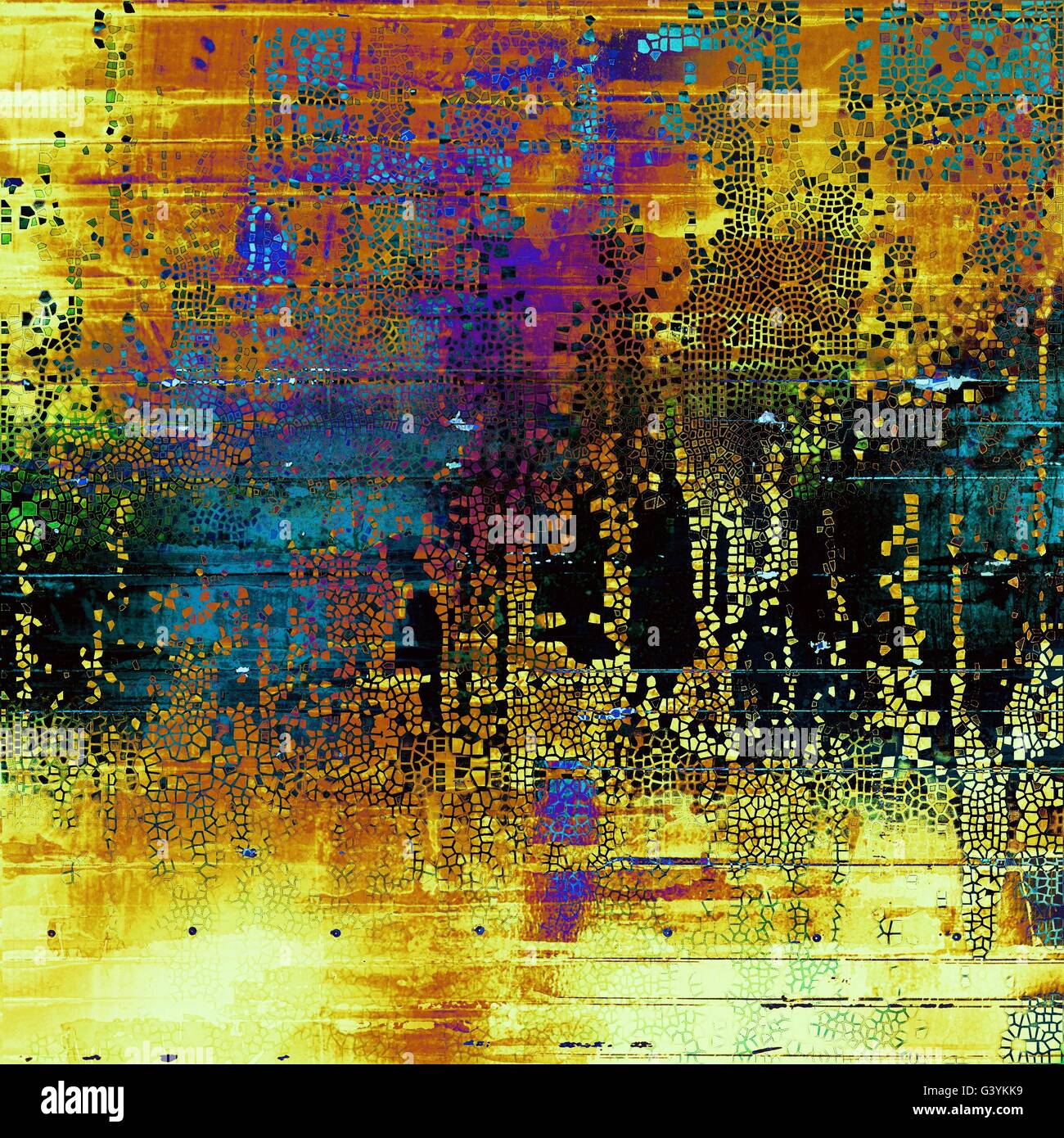 Addolorato texture con ragged grunge overlay. Sfondo rugoso o uno sfondo con diverse configurazioni di colore: giallo (beige); marrone; blu; rosso (arancione); viola (viola); nero Foto Stock