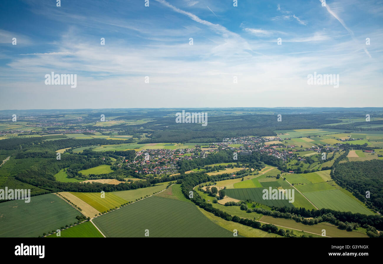 Vista aerea, Wewelsburg, Colle Castello nel quartiere città Wewelsburg Buren nel distretto di Paderborn, roccaforte triangolare, Foto Stock