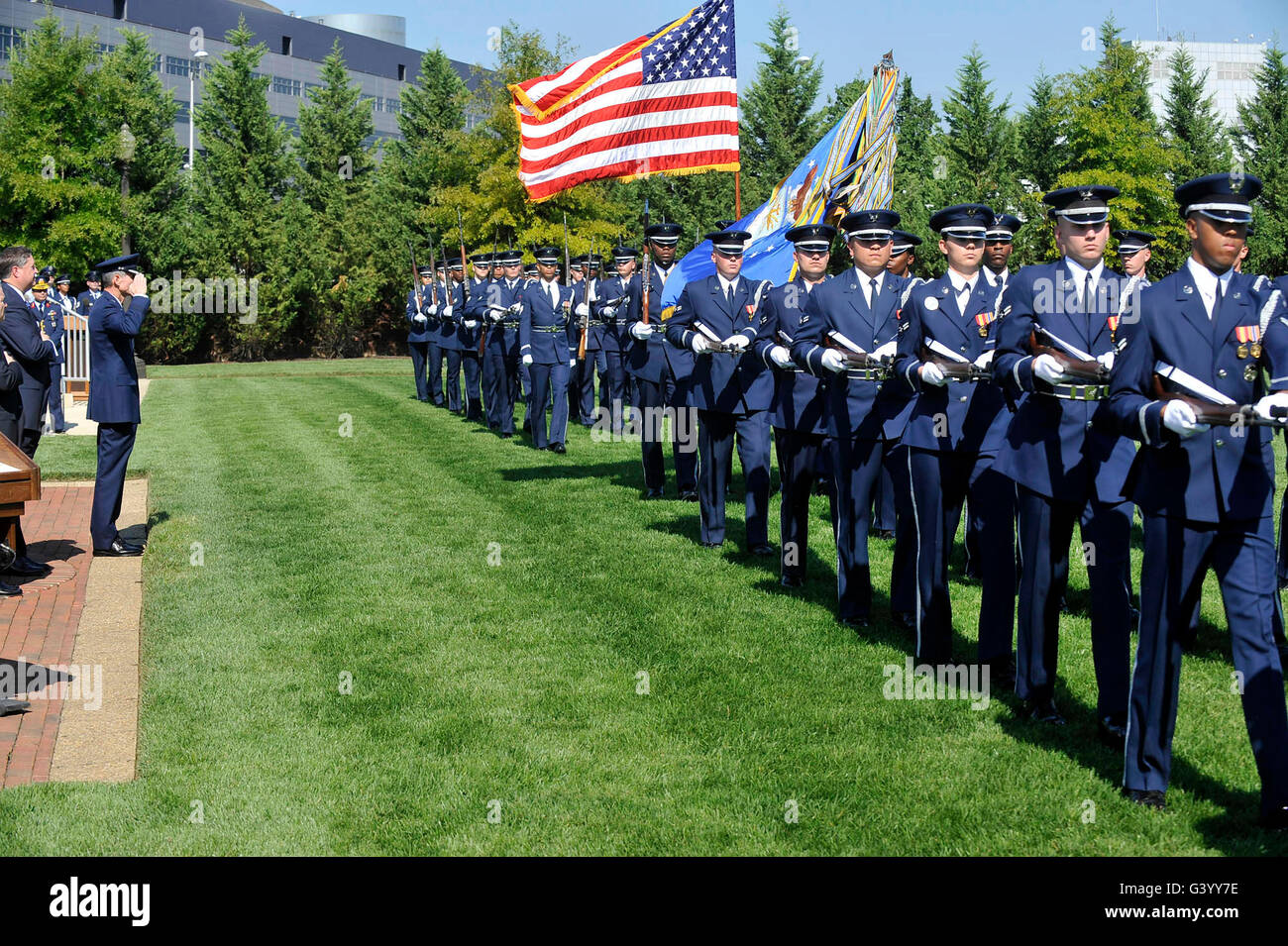 Una cerimonia di benvenuto in onore di U.S. Air Force capo del personale. Foto Stock