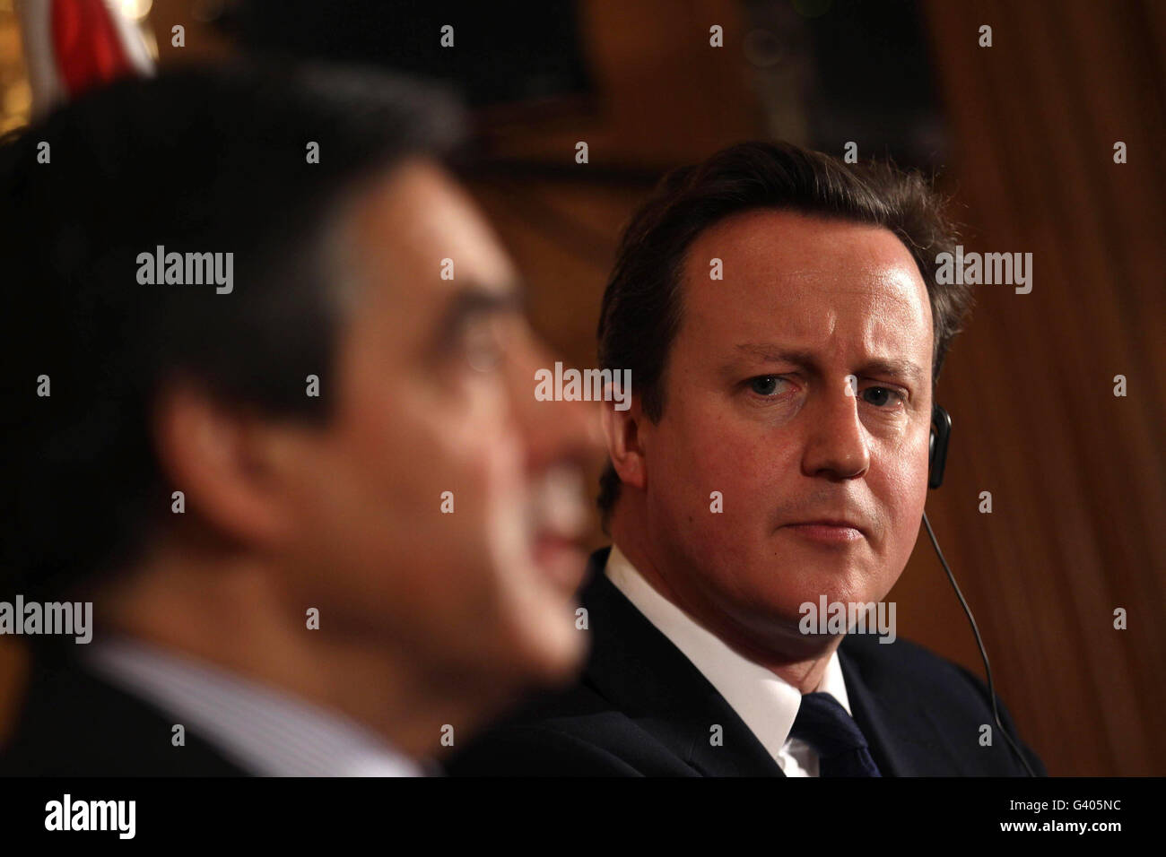 Il Primo ministro francese Francois Fillon visite a Downing Street Foto Stock