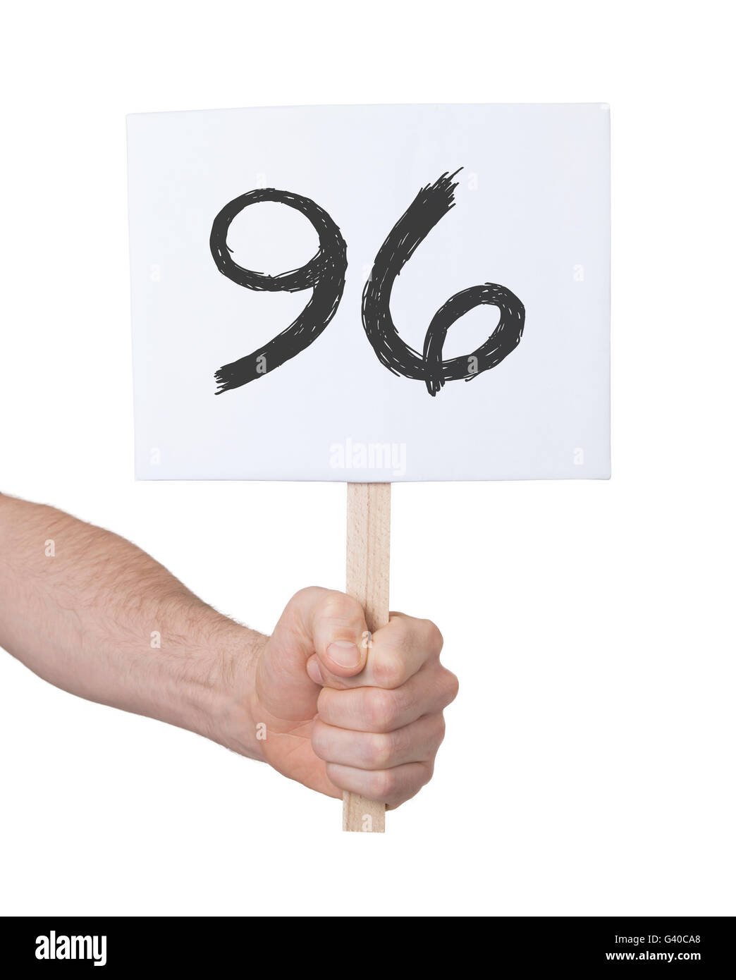 Segno con un numero, isolato su bianco - 96 Foto Stock