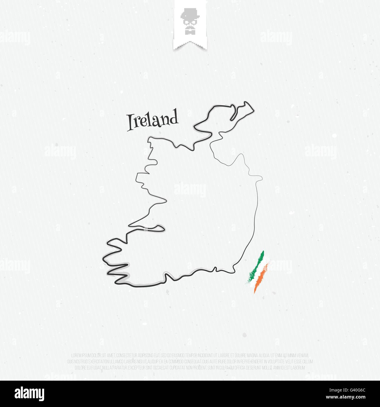 Repubblica di Irlanda mappa di contorno e colori ufficiali sulla trama della carta. vettore mappa irlandese thin line icona su sfondo bianco. Unione Europea Illustrazione Vettoriale