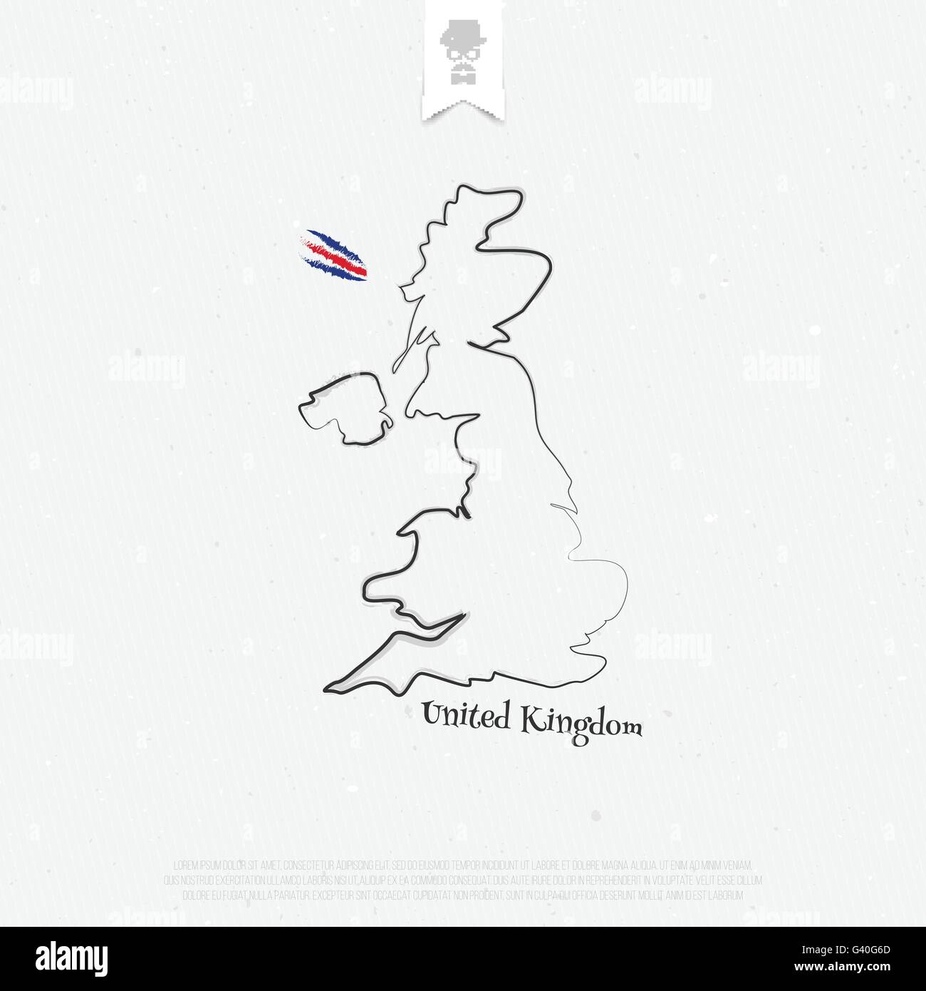 Regno Unito di Gran Bretagna e Irlanda del Nord mappa di contorno sulla trama della carta. vettore British icona mappa su sfondo bianco Illustrazione Vettoriale