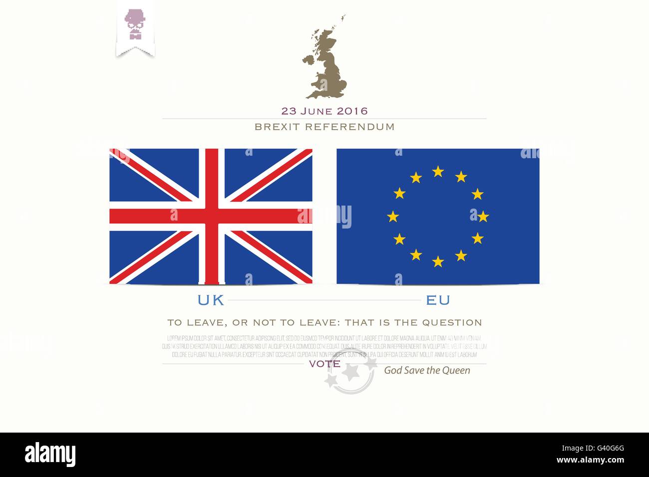 Regno Unito il ritiro dalla Unione Europea modello di pagina di intestazione. vettore UE e bandiere britanniche icone su sfondo bianco. publ. Illustrazione Vettoriale