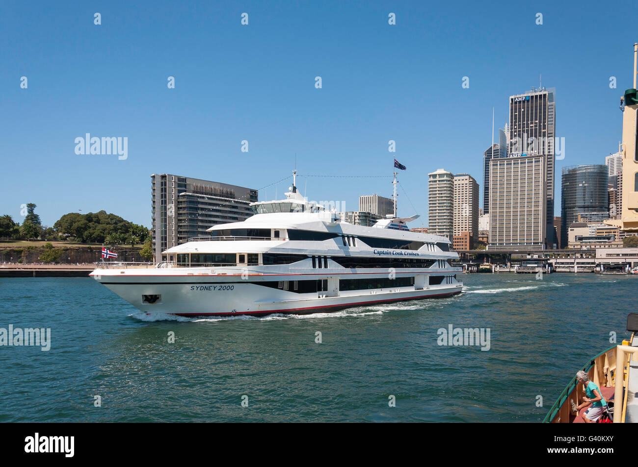 Crociere Captain Cook barca lasciando Circular Quay, Sydney, Nuovo Galles del Sud, Australia Foto Stock