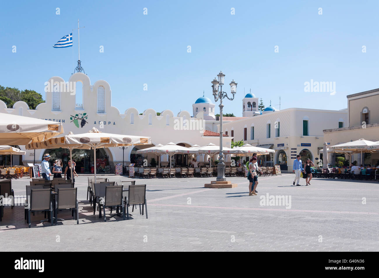 Eleftherias Square, la città di Kos, Kos (Cos), del Dodecaneso, Egeo Meridionale Regione, Grecia Foto Stock