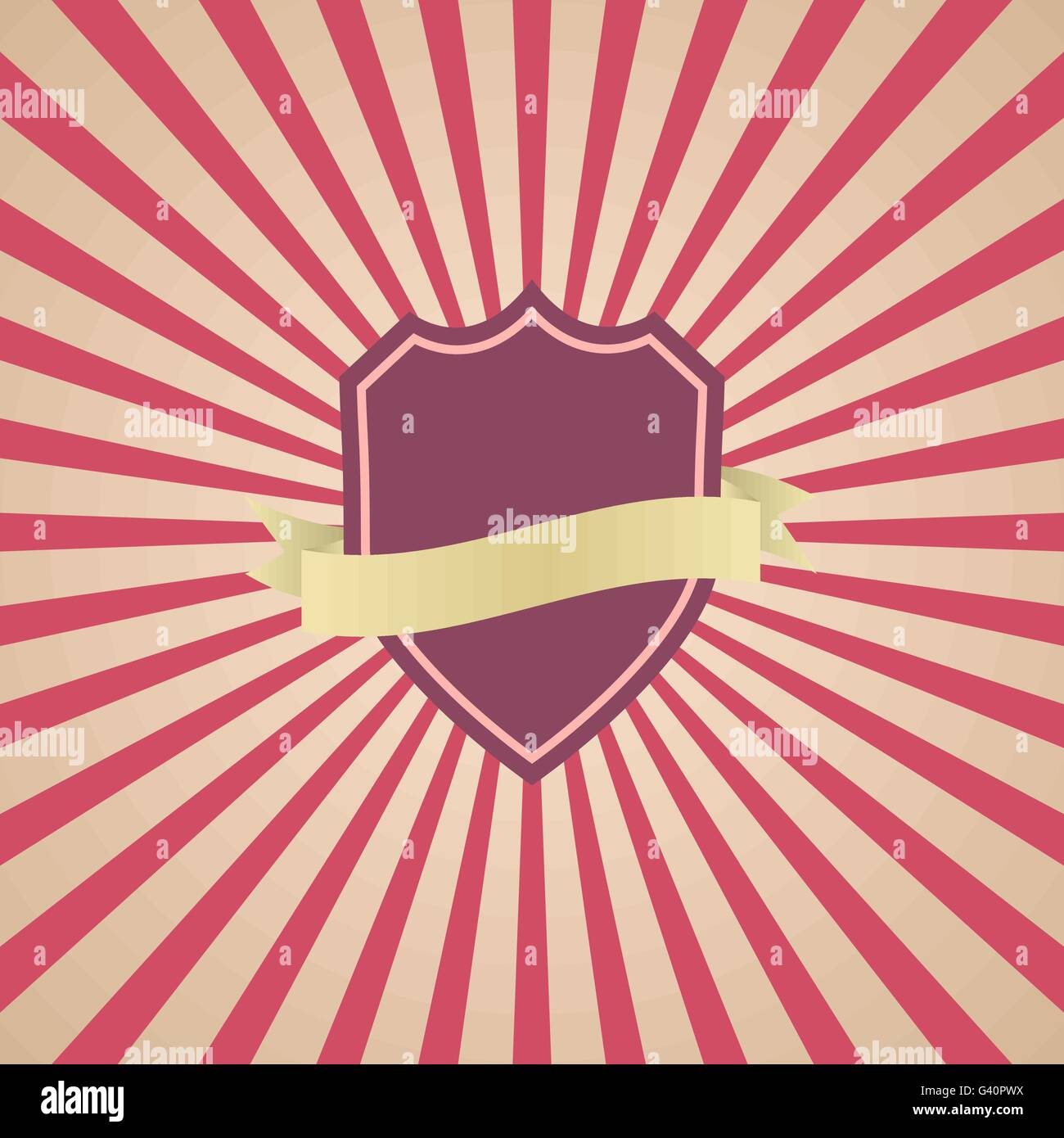 Retro Vintage il badge con raggi solari del rosso sfondo, vettore di stock Illustrazione Vettoriale