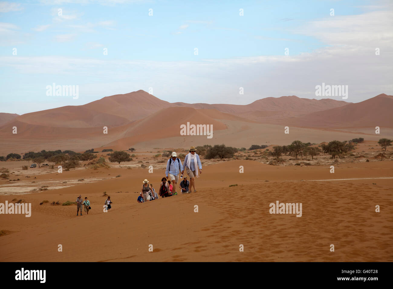 Gli alpinisti su Daddy grande duna a Sossusvlei - Namibia Foto Stock