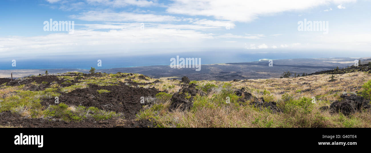 Panorama dei flussi di lava dal Mauna Ulu Foto Stock