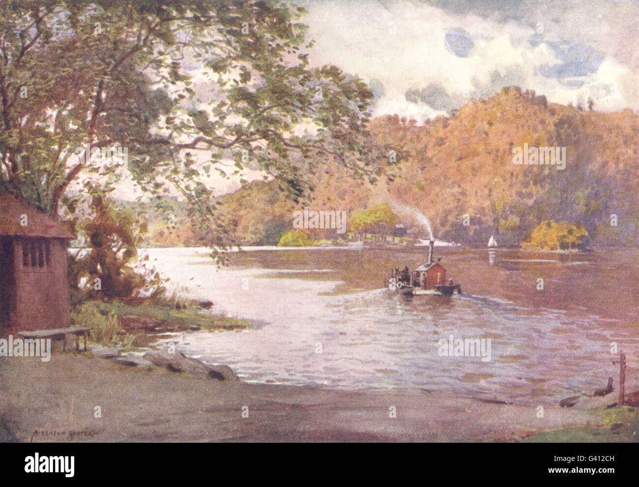 CUMBRIA: Lake District: la Old Ferry, Windermere, antica stampa 1908 Foto Stock