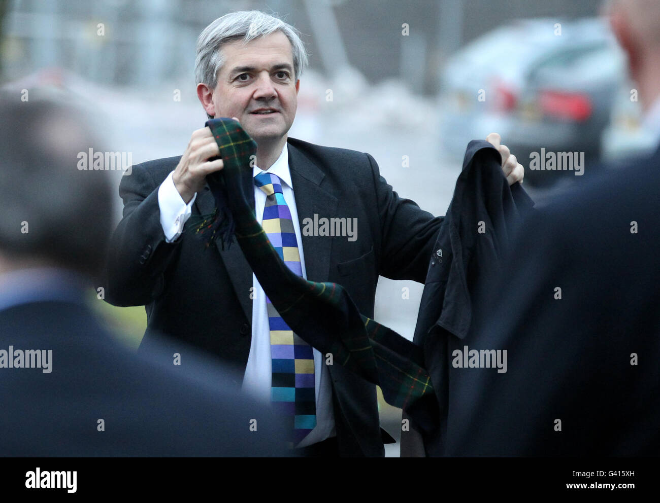 Chris Huhne visita al verde progetti di energia Foto Stock