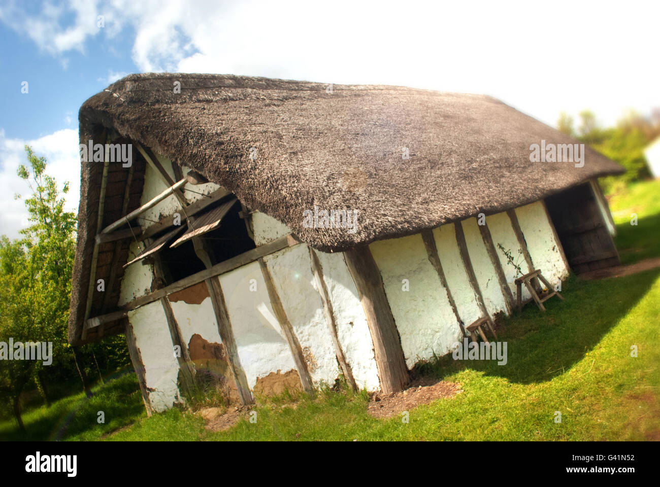 Riproduzione del villaggio medievale di Beda il mondo Foto Stock