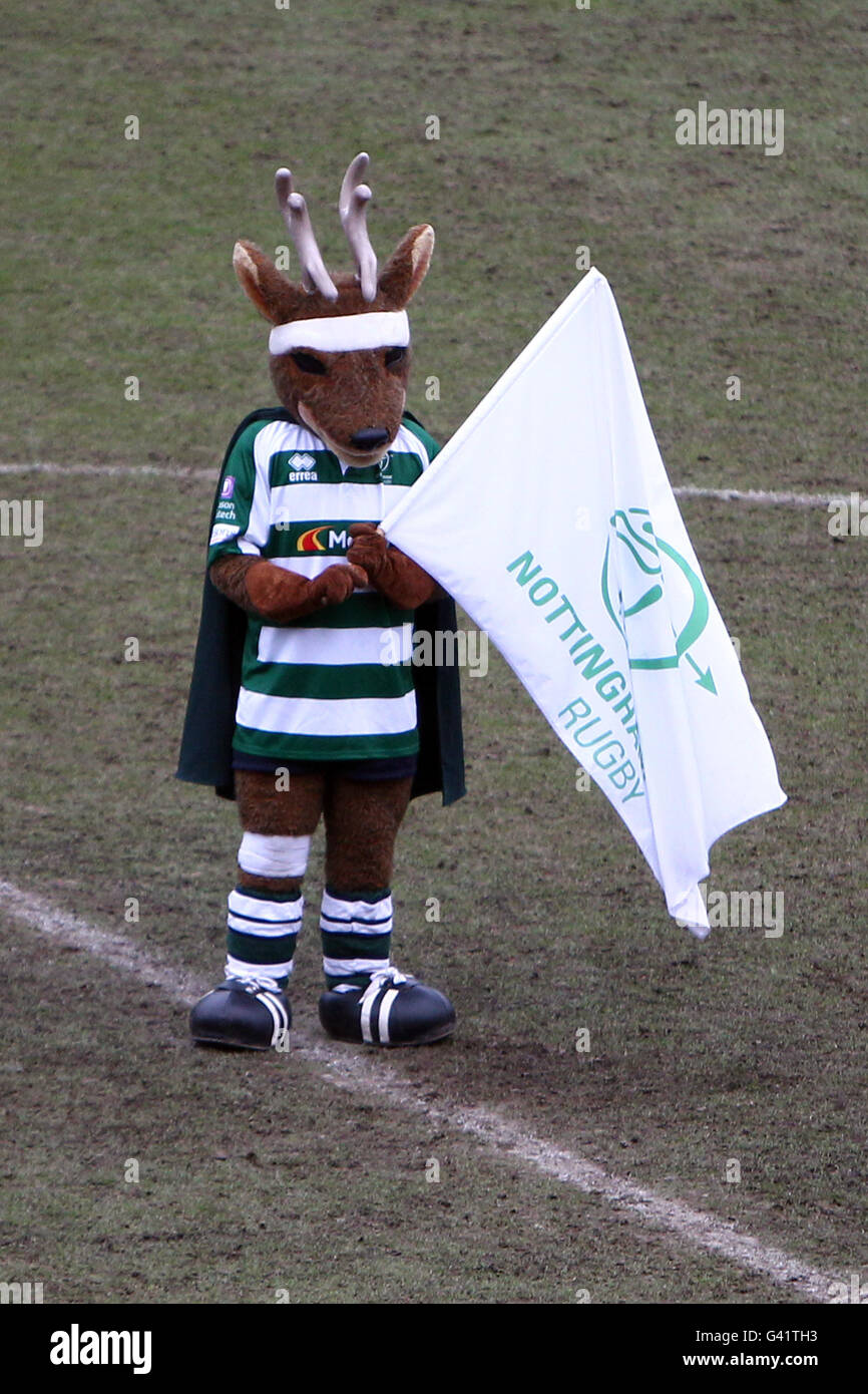Rugby Union - British and Irish Cup - Pool B - Nottingham Rugby / Melrose - Meadow Lane. Archie The Stag, mascotte di Nottingham Rugby Foto Stock