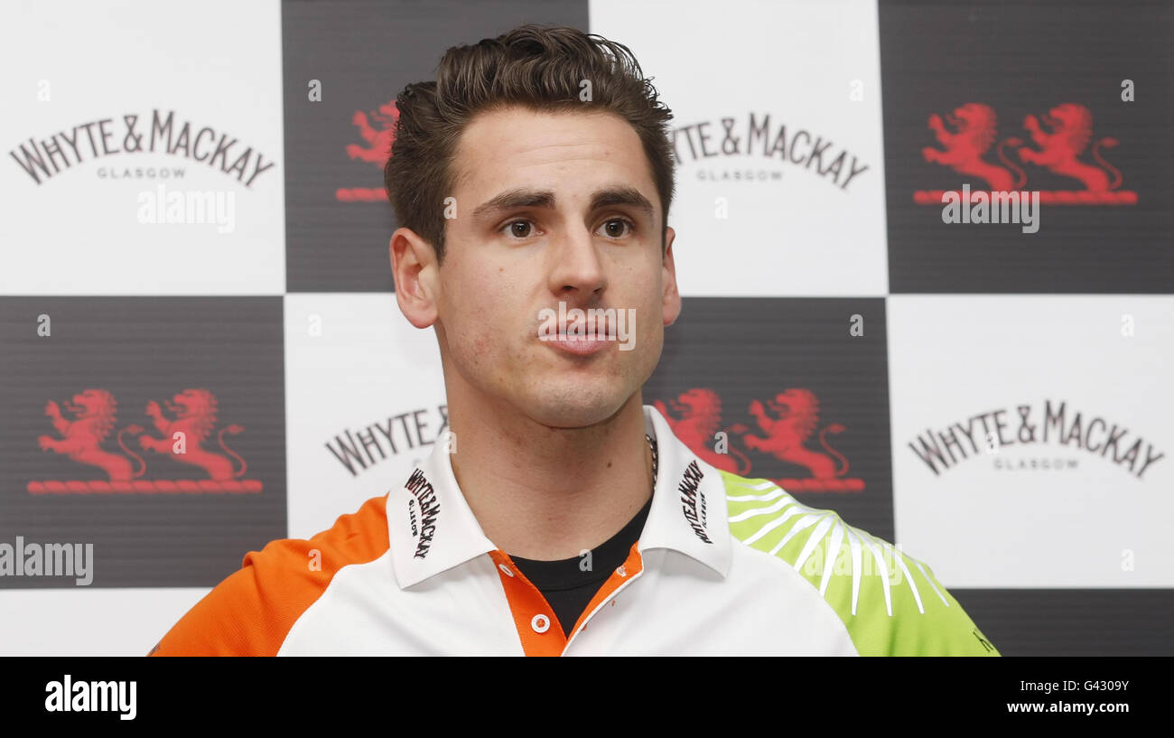 Force India driver Adrian Sutil durante una conferenza stampa alla Dalmore House di Glasgow. Foto Stock