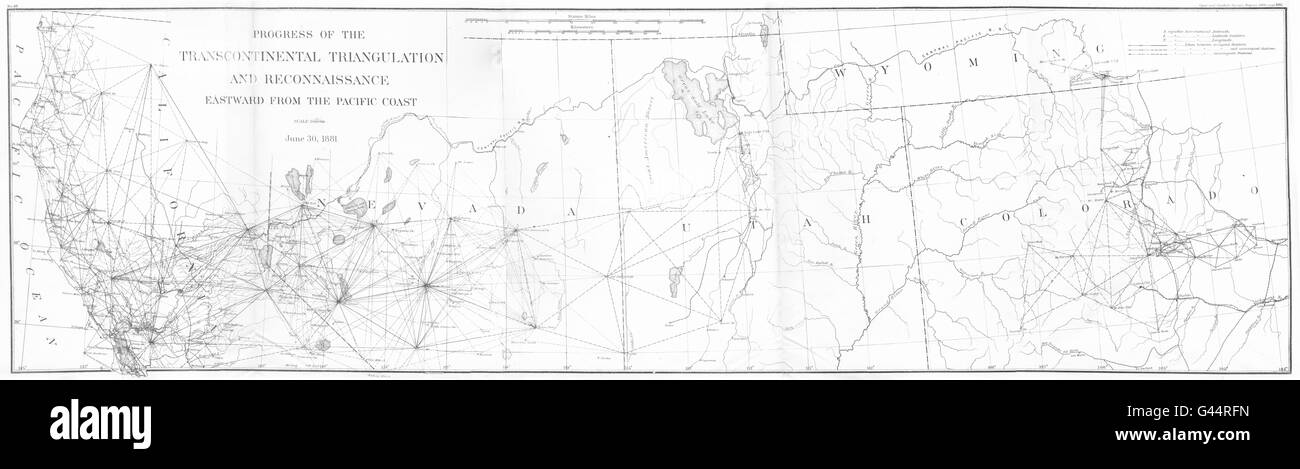 USCGS Transcontinental Triangolazione: California Nevada Utah Colorado, 1881 Mappa Foto Stock