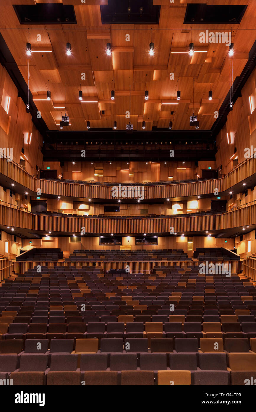 Grande sala concerti visto dal palco. Malmo Live Concert Hall, Malmo, Svezia. Architetto: schmidt hammer lassen architects, 2015. Foto Stock