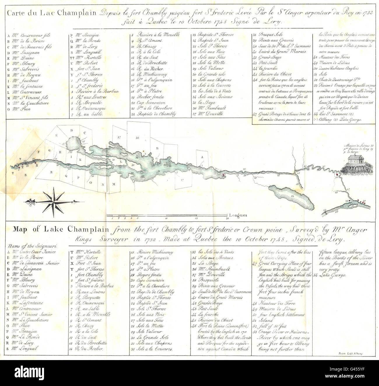 LAKE CHAMPLAIN: diritti di proprietà nel 1732 Ft Chambly St Frederic Crown Pt 1849 mappa Foto Stock