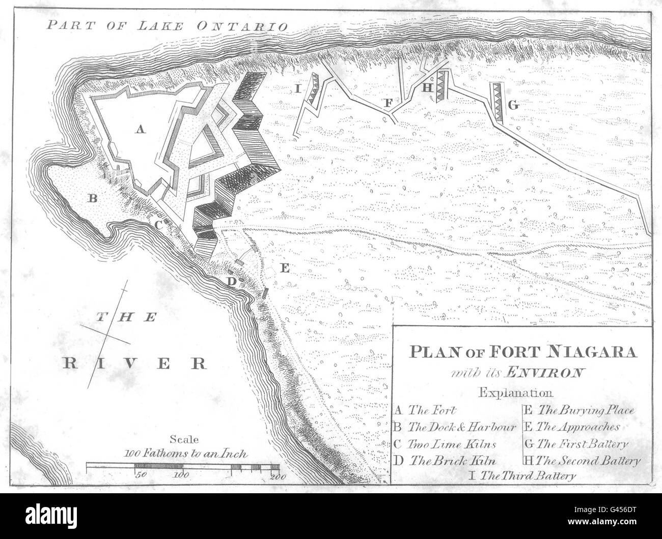 Lo stato di NEW YORK: Piano di Fort Niagara con la sua Environ, 1849 Mappa antichi Foto Stock
