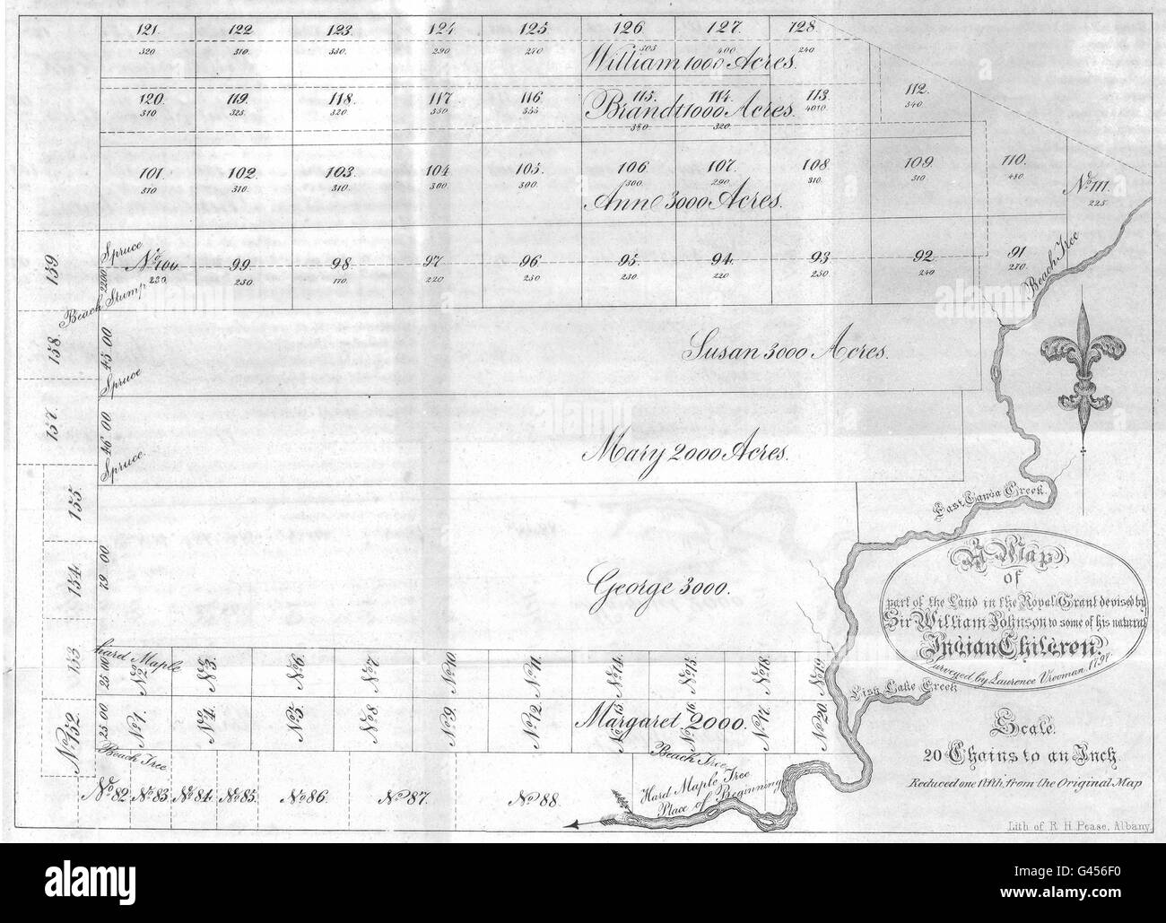 NY: Land grant William Johnson bambini indiani. Ultima possibilità creek.1797. 1849 mappa Foto Stock