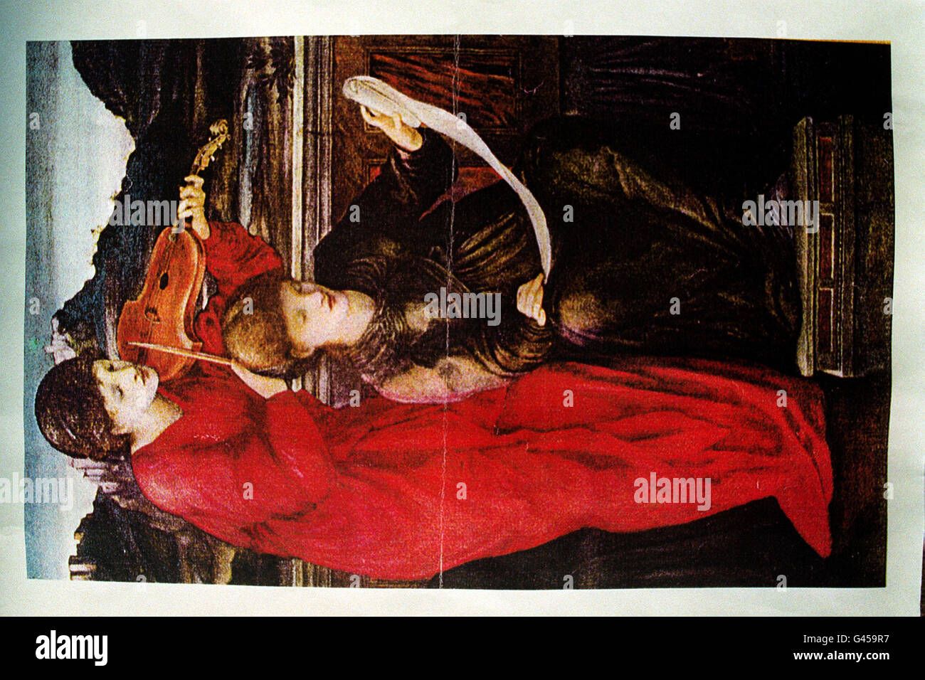 Un ladro è andato via con un dipinto del 500,000 dal retro di un furgone di consegna. Scotland Yard non sa se la presa del dipinto ad olio da 27' x 24' dell'artista vittoriano Sir Edward Burne-Jones fosse un crimine opportunista o se fosse un furto pre-pianificato per ordinare, hanno detto il dipinto, due ragazze con un Viol e Musica, Era stato prelevato da Heathrow dagli agenti di spedizione ed è stato rubato dal loro furgone in Old Brompton Road come un altro articolo è stato lasciato il Martedì. Vedi PA Story POLICE Painting. Foto PA. Foto Stock