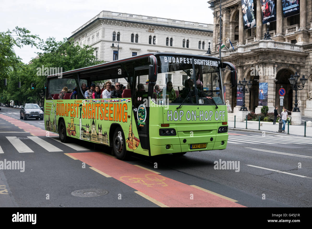 Un turista Hop on-Hop off bus in Budapest, Ungheria. Foto Stock