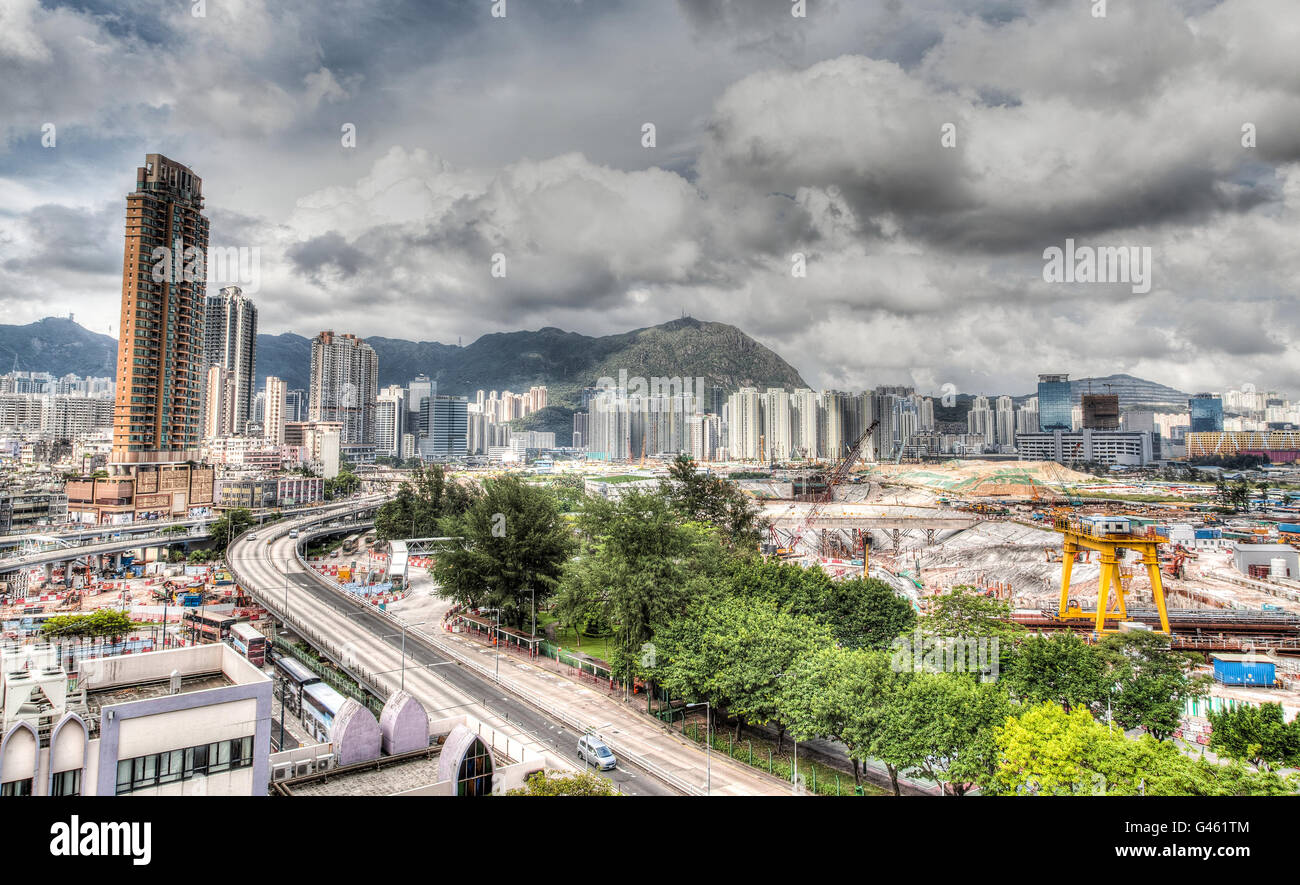 Vista aerea del sito in costruzione presso il vecchio Hong Kong Aeroporto di Kai Tak dove il nuovo alloggiamento pubblico sarà costruito. Foto Stock