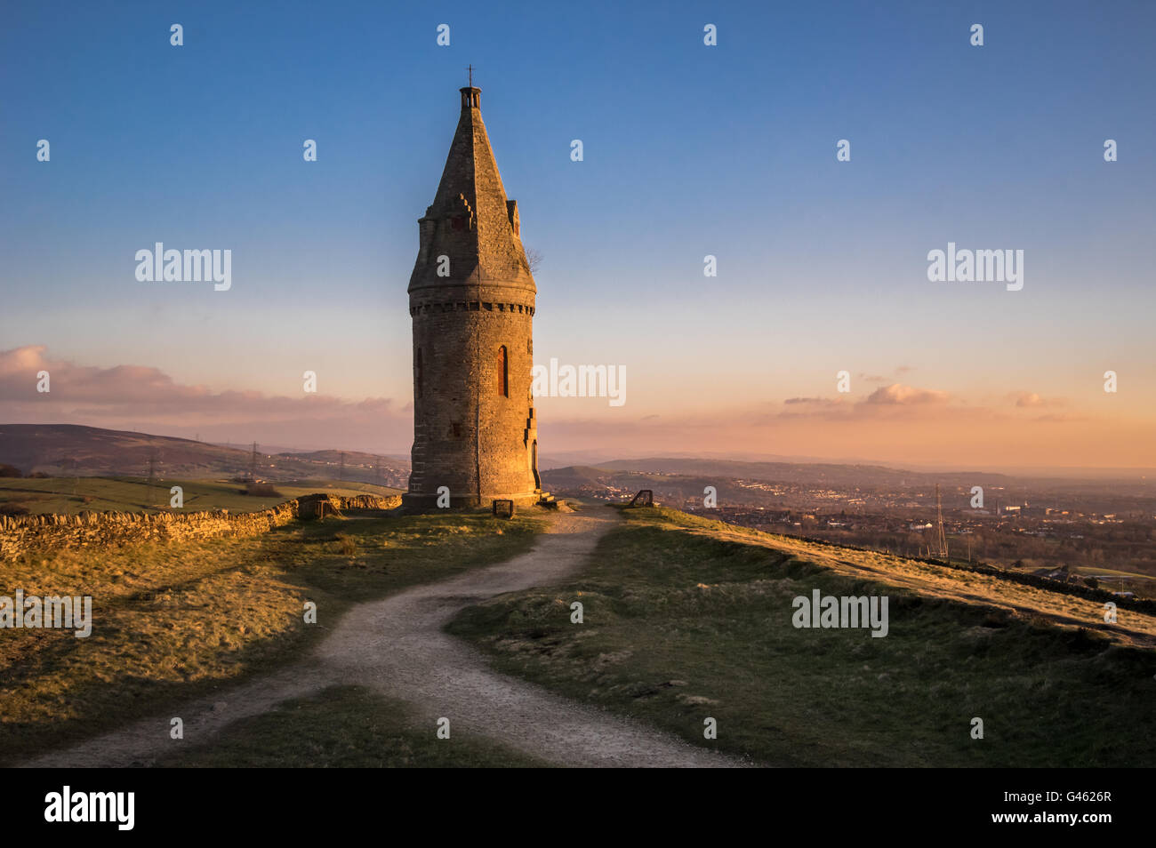 Hartshead Pike, Hill e Monumento, Ashton Under Lyne, Tameside Foto Stock