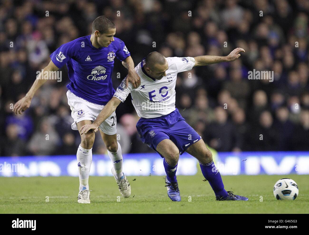 Calcio - Barclays Premier League - Everton / Birmingham City - Goodison Park. Everton's Jack Rodwell (a sinistra) e David Murphy di Birmingham City (a destra) in azione Foto Stock