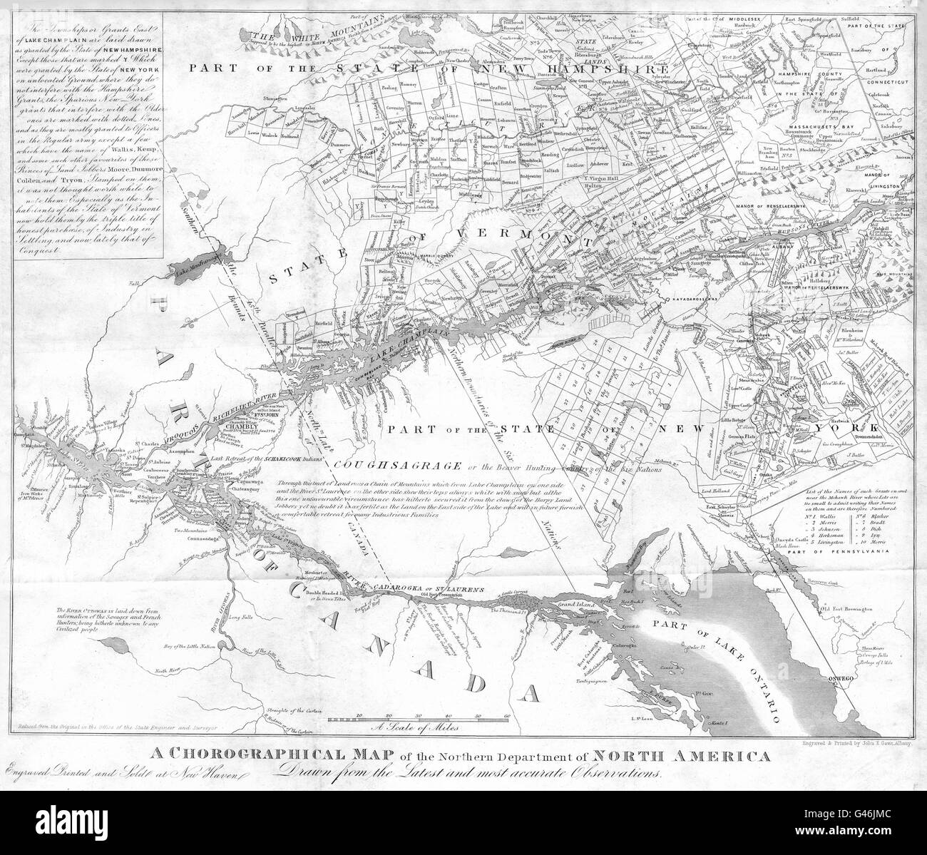 MONTREAL CANADA NY NH VT: Lake Champlain Hudson St Lawrence Ontario, 1851 Mappa Foto Stock