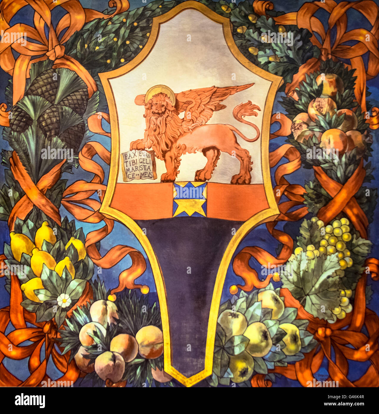 Gonfalone raffigurante il leone alato di San Marco Repubblica, Venezia, Italia. Foto Stock